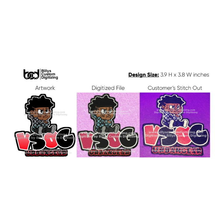 Artwork in digitized and stitch form